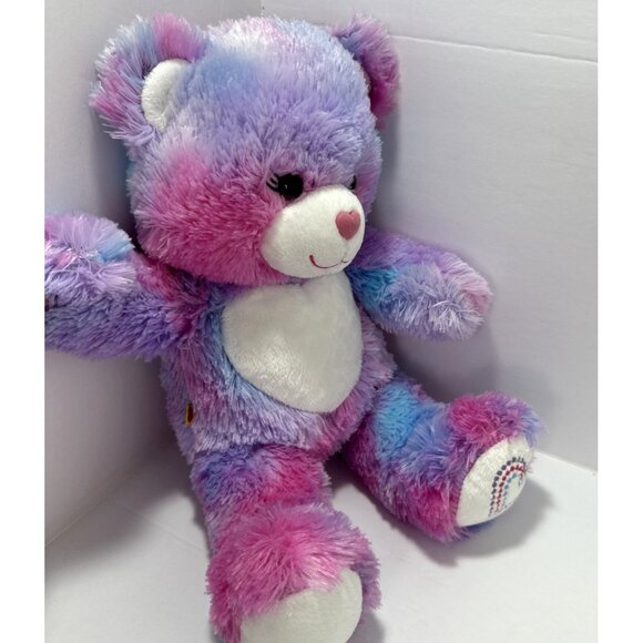 Build-A-Bear Rainbow Teddy Bear Plush 16”Pink Purple Blue Heart Embroidery Patch - Picture 10 of 12